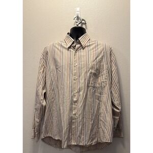 Alan Flusser Mens XL Linen Long Sleeve Button Up Shirt‎ White Striped